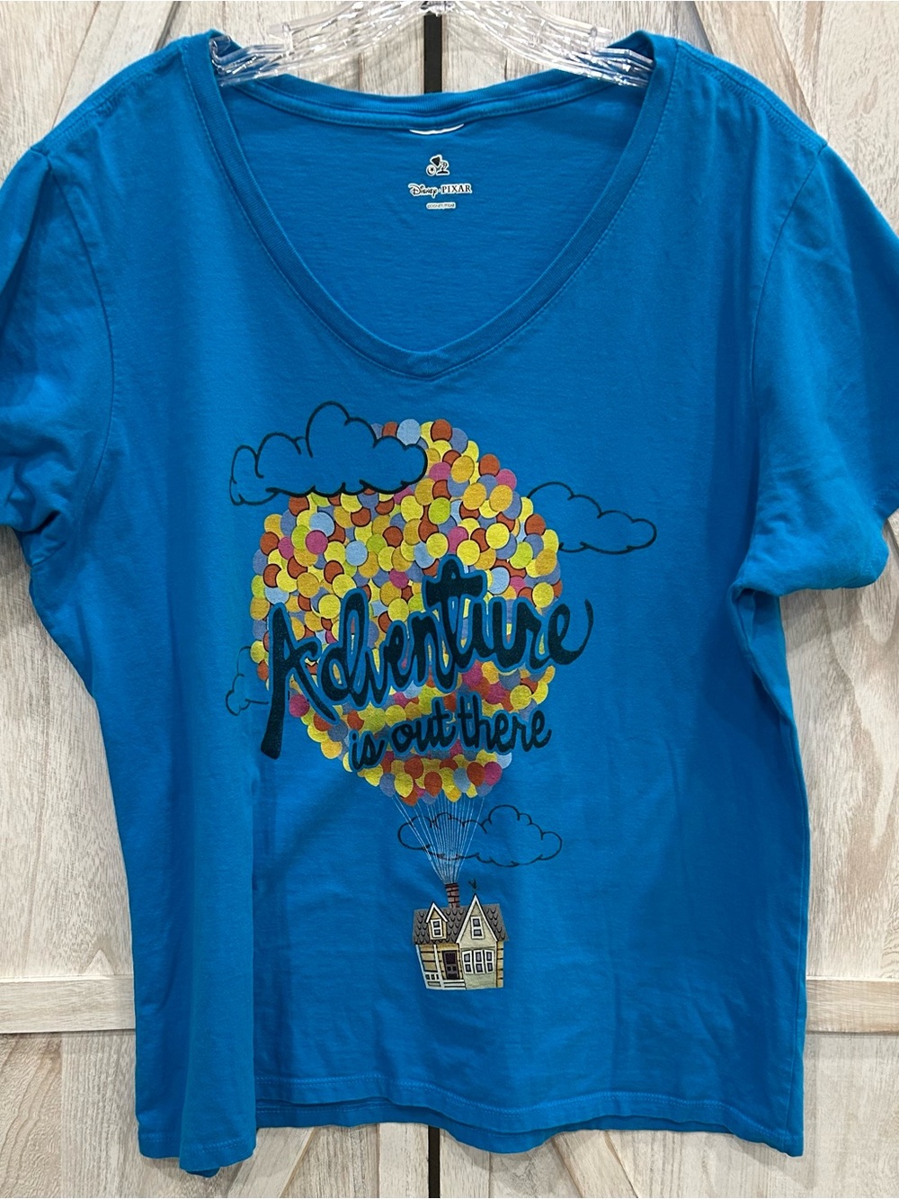 Disney Pixar Up 'Adventure Is Out There' V-Neck Graphic Tee woman’s Blue